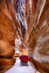 Narrow path to Al Khazneh (Treasury) Petra, Jordan.