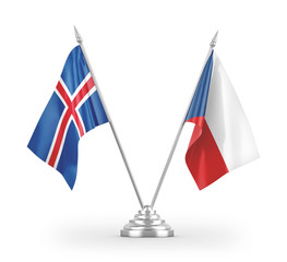 Czech and Iceland table flags isolated on white 3D rendering