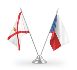 Czech and Jersey table flags isolated on white 3D rendering