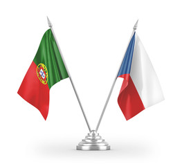 Czech and Portugal table flags isolated on white 3D rendering