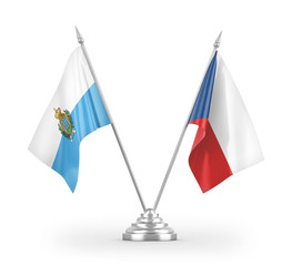 Czech and San Marino table flags isolated on white 3D rendering