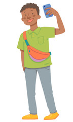 スマートフォンで撮影する男性のイラスト（シームレス）