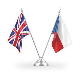 Czech and United Kingdom table flags isolated on white 3D rendering