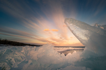 Floating ice over the ocean