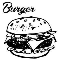 Vector illustration of burger with tomato, chesse and meat