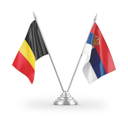 Serbia and Belgium table flags isolated on white 3D rendering