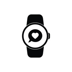 smart watch icon with  heart sign black vector icon 