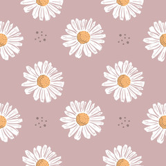 Repeat Daisy Flower Pattern with pink background. Seamless floral pattern. Stylish repeating texture. 