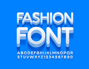 Vector Fashion Font. Trendy White Alphabet. 3D Uppercase Letters and Numbers set