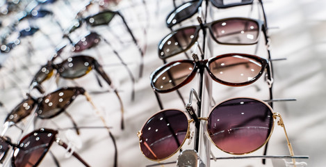 Sunglasses store showcase. Fashion frames