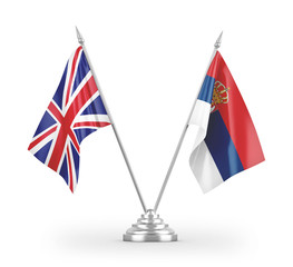 Serbia and United Kingdom table flags isolated on white 3D rendering