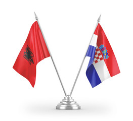 Croatia and Albania table flags isolated on white 3D rendering