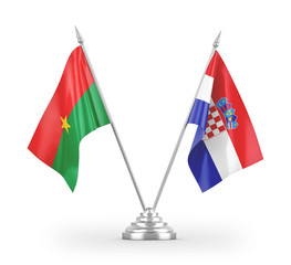 Croatia and Burkina Faso table flags isolated on white 3D rendering