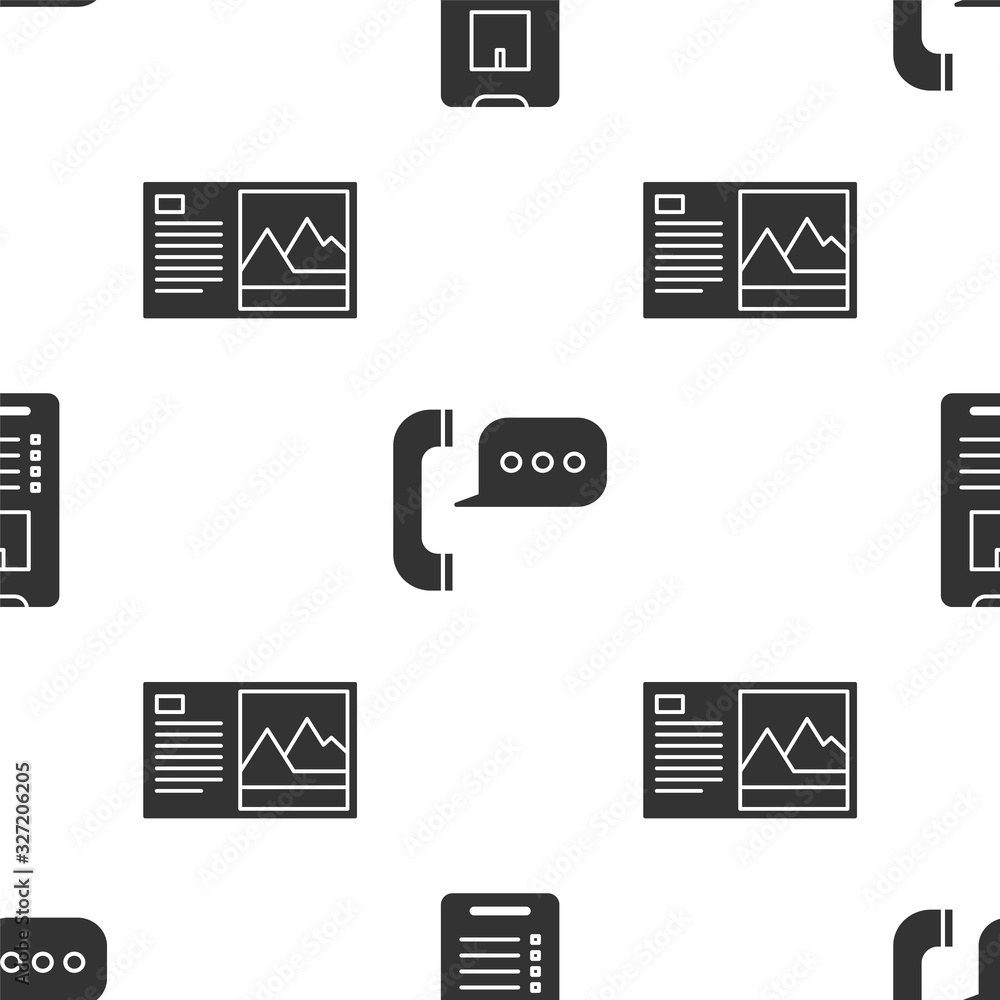Poster set mobile phone with app delivery tracking , telephone with speech bubble chat and postcard on seam
