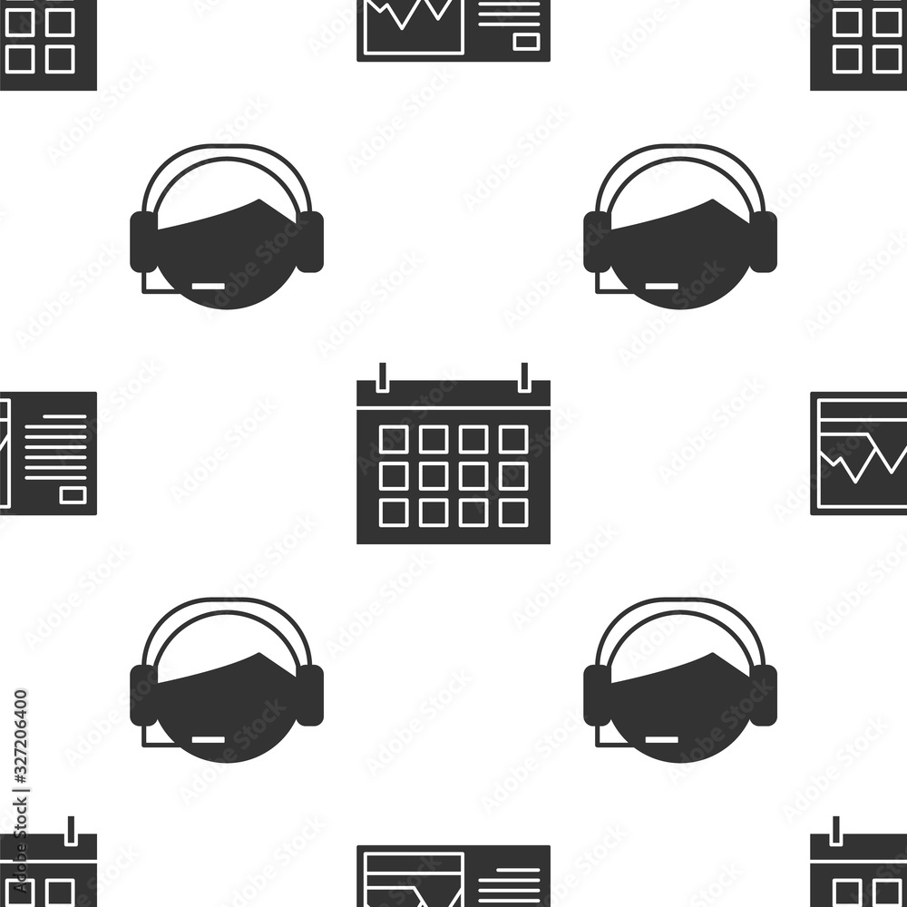 Poster set postcard , calendar and support operator in touch on seamless pattern. vector