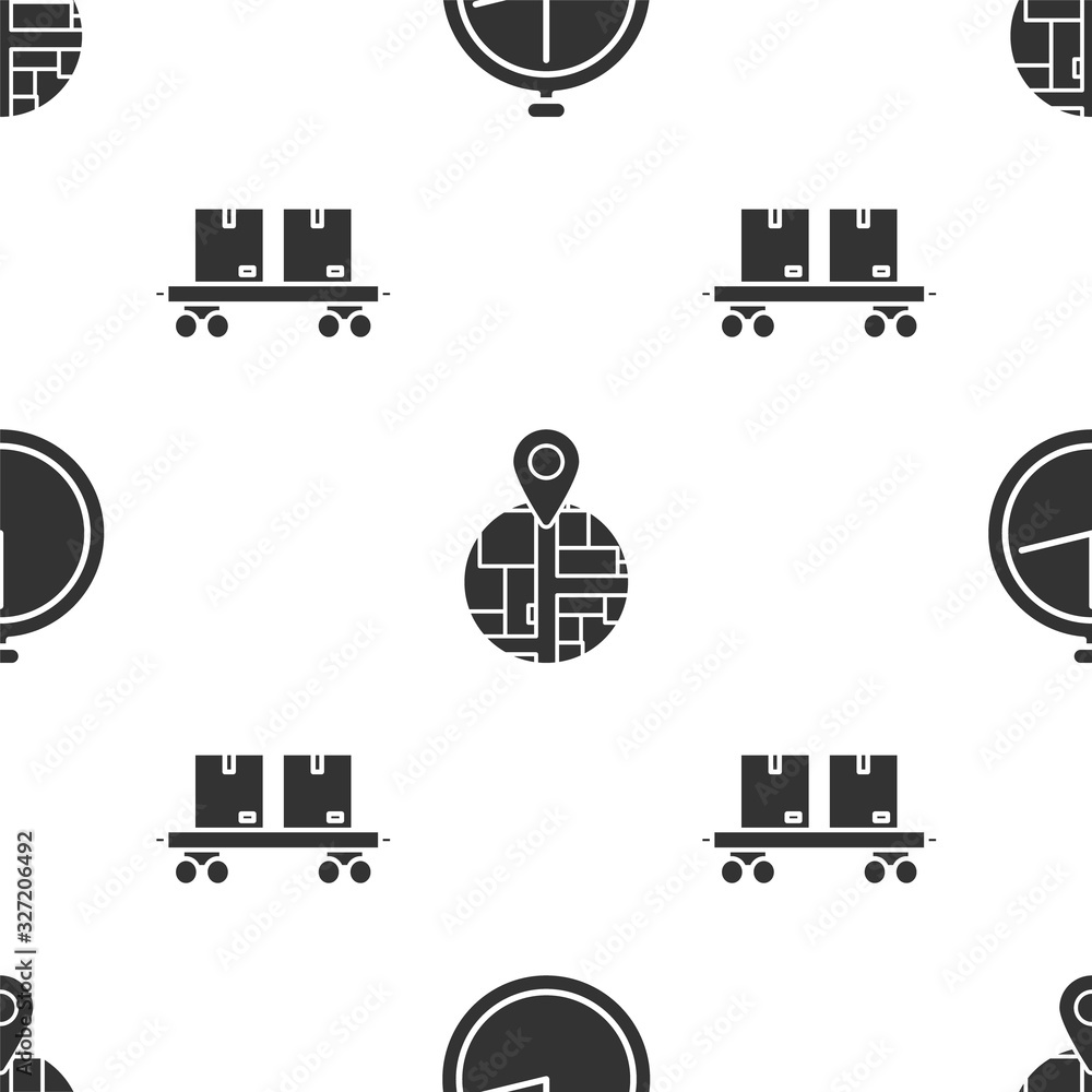 Poster set stopwatch , placeholder on map paper in perspective and railway carriage on seamless pattern. ve
