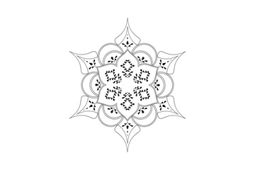 Black line drawing of a mandala on white background, vector illustration