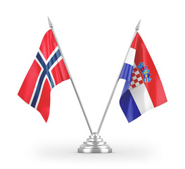 Croatia and Norway table flags isolated on white 3D rendering