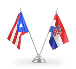 Croatia and Puerto Rico table flags isolated on white 3D rendering