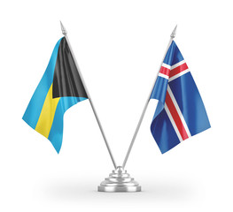 Iceland and Bahamas table flags isolated on white 3D rendering