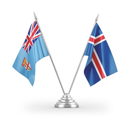 Iceland and Fiji table flags isolated on white 3D rendering