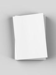 Open magazines with a glued binding. Stack of catalogues. Vertical A4 format. 3d illustration.