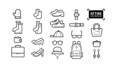 Attire and Accessories Line Icon set