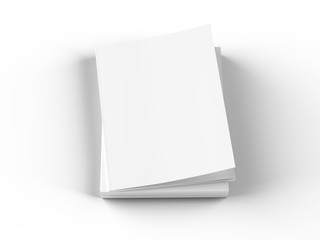 Open magazines with a glued binding. Stack of catalogues. Vertical A4 format. 3d illustration.