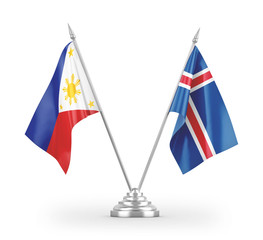 Iceland and Philippines table flags isolated on white 3D rendering