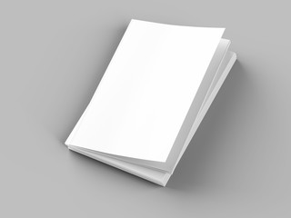 Open magazines with a glued binding. Stack of catalogues. Vertical A4 format. 3d illustration.