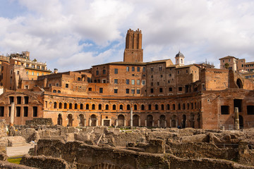 Fototapeta na wymiar Main building and ruins of Trajan's Market 