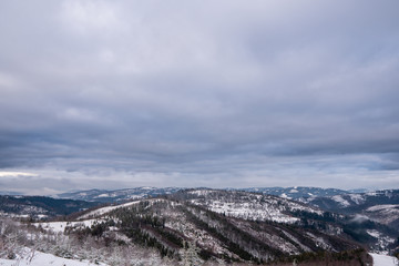 snowy Beskydy mountains in winter from Slovak side view direction Lysa hora, Slovakia Velka Raca