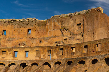 A part of the inside facade of Colosseum in Rome, Italy