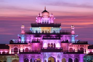 Exterior of Albert Hall at sunset in Jaipur, Rajasthan, India