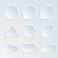White 3d blank square and rounded button vector set. Button banner round, badge interface for application illustration