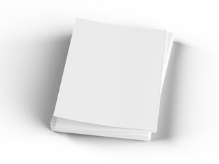 Open magazines with a glued binding. Stack of catalogues. Vertical A4 format. 3d illustration.