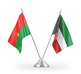 Kuwait and Burkina Faso table flags isolated on white 3D rendering