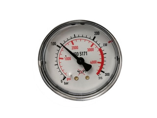 Gas pressure gauge isolated on white background, with clipping path.