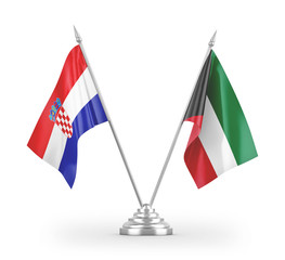 Kuwait and Croatia table flags isolated on white 3D rendering