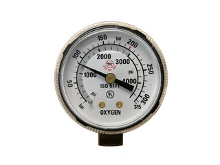 Gas pressure gauge isolated on white background, with clipping path.