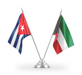 Kuwait and Cuba table flags isolated on white 3D rendering