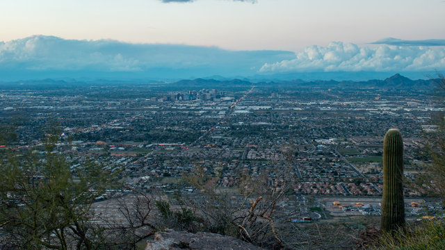 Phoenix, Arizona at twilight from a mountain view