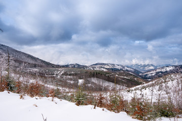 view of beautiful Velko Raca in Beskydy mountains in winter and covered with snow, slovakia beskydy