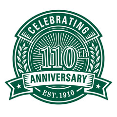 110 years of celebrations design template. 110th anniversary logo. Vector and illustrations.