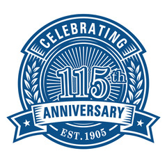115 years of celebrations design template. 115th anniversary logo. Vector and illustrations.