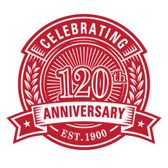 120 years of celebrations design template. 120th anniversary logo. Vector and illustrations.