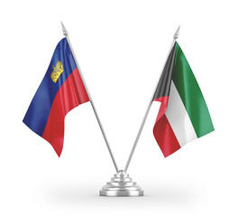 Kuwait and Liechtenstein table flags isolated on white 3D rendering