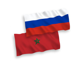 Flags of Morocco and Russia on a white background