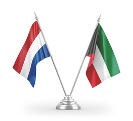 Kuwait and Netherlands table flags isolated on white 3D rendering