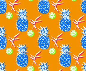 Seamless pattern with pineapple. Hand drawn ink illustration. Vector pattern. Print for textile, cloth, wallpaper, scrapbooking